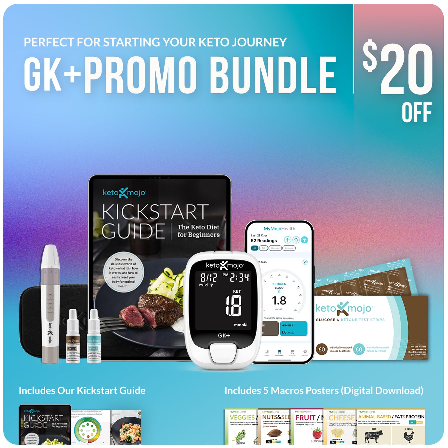 GK+ Blood Glucose & Ketone Meter Kit - PROMO BUNDLE