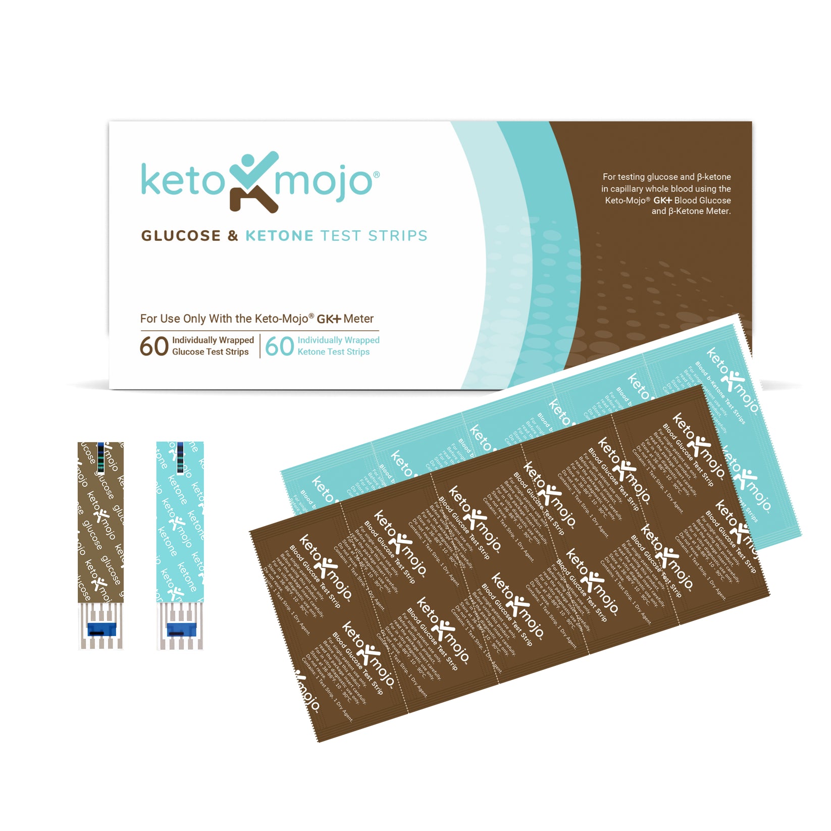 GK+ COMBO Test Strips (60 Glucose & 60 Ketone) KetoMojo USA