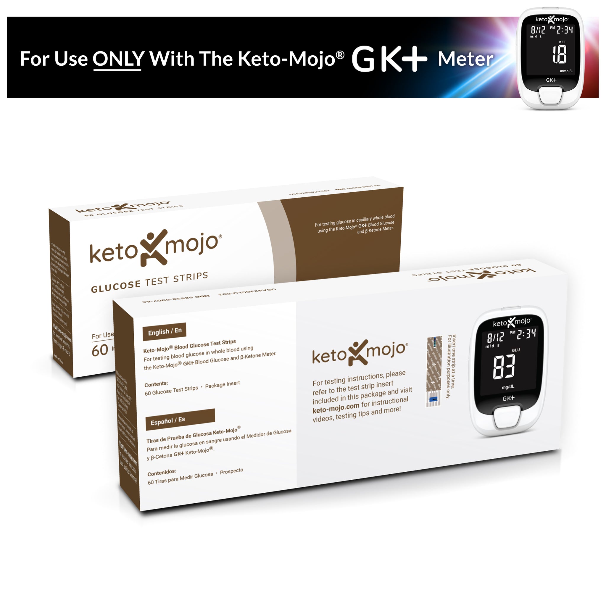GK+ Glucose Test Strips (60 pack) KetoMojo USA